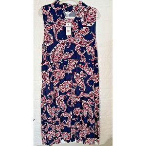 Crown & Ivy Dress Womens 3X Navy pink Paisley maxi ruffled neck sleeveless NWT